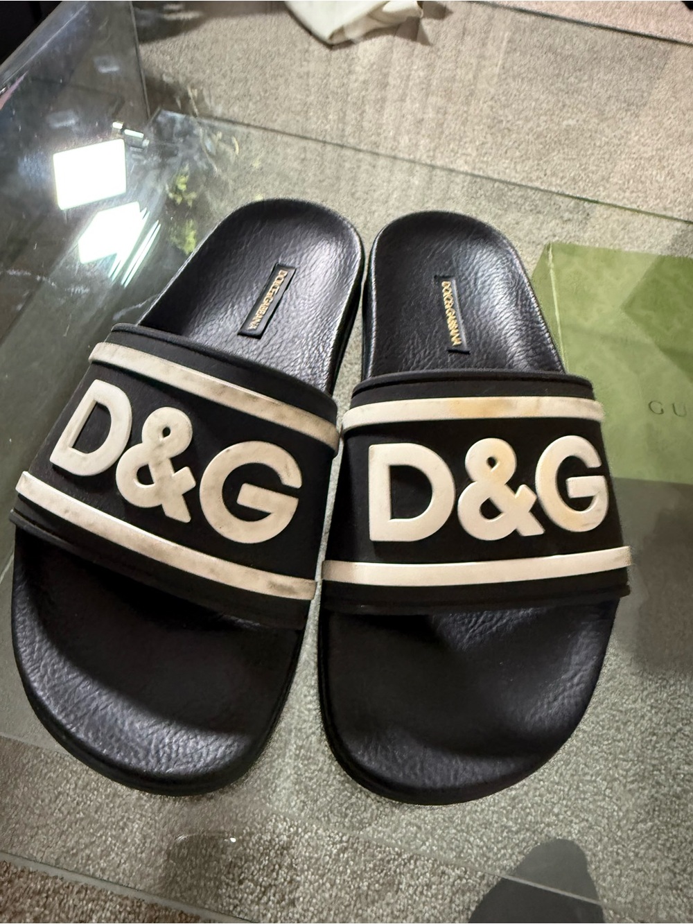 Dolce & Gabbana Black Slide Sandal with Gold Logo
